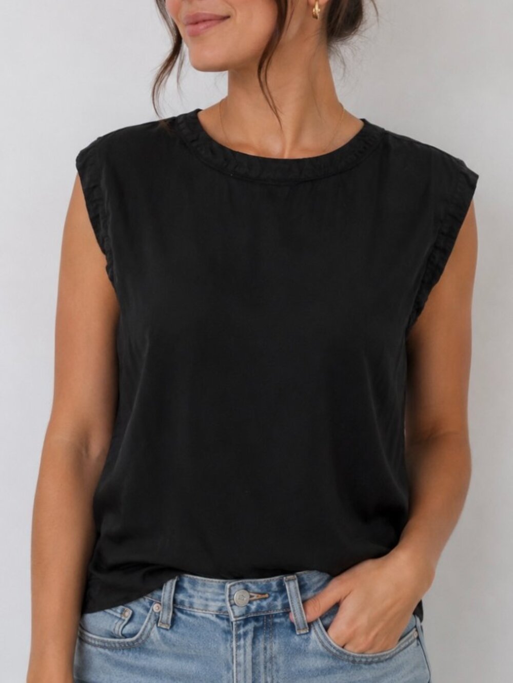 Anthropologie Maeve Black Boxy Blouse Cap Sleeve Size M